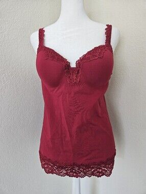 36D Bra With Attached Red Lace Trim Cami Top